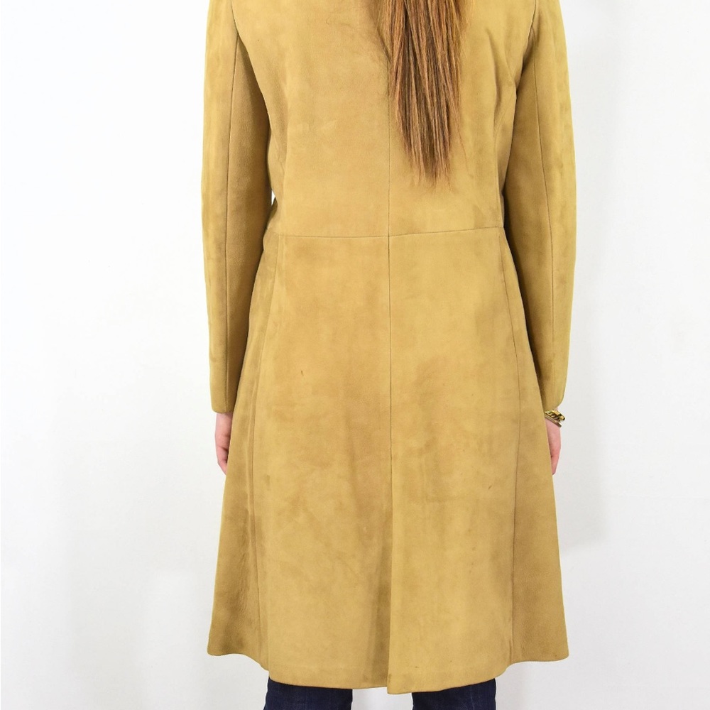 Stunning! 50s Vintage Fitted Coat Rubbed Suede Princess Coat Mink Fur Collar S - Picture 4 of 7
